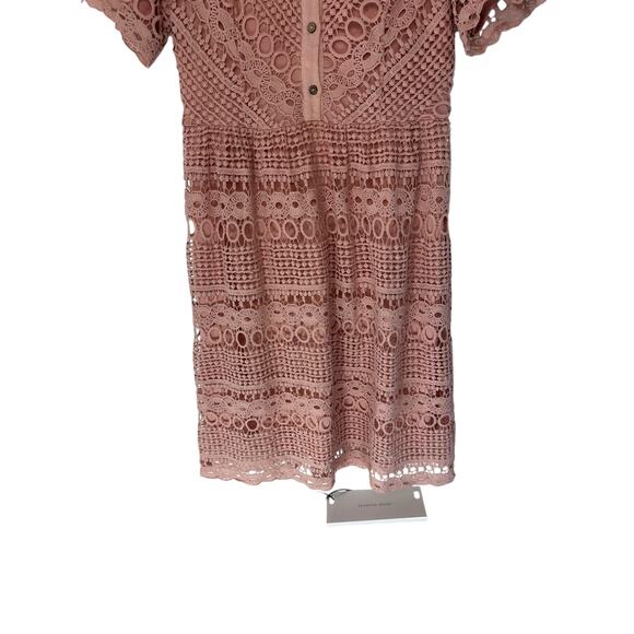 Polagram Dress Pink Lace Button Front Short‎ Sleeve Guipure Lace Dainty Medium - Picture 4 of 14